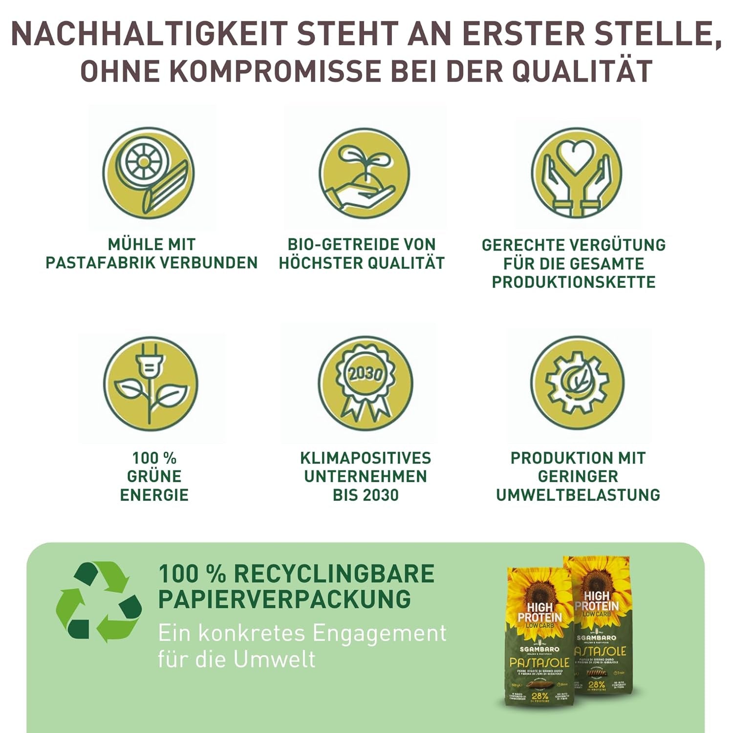 PASTASOLE , Penne Rigate mit Hartweizengrieß aus 100% italienischem Anbau und Sonnenblumenkernmehl - 500g - Riche en protéines, faible en glucides, haut ballaststoffgehalt