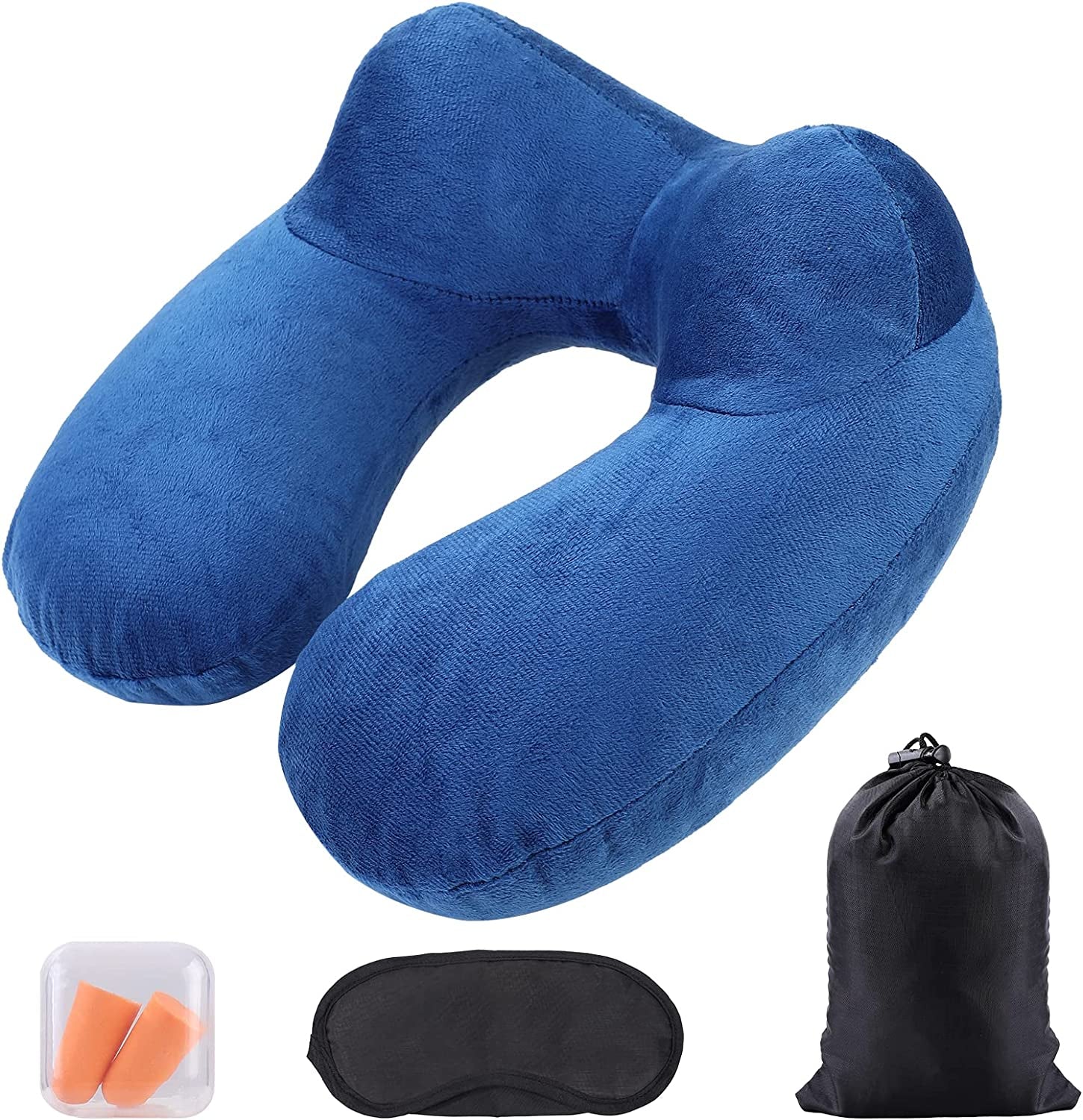 Aiqinu Oreiller Gonflable pour Le Cou, Oreiller Gonflable Compact pour Le Cou Rapide avec Housse d'oreiller Lavable pour Les Voyages en Voiture, Avion, Train, Bureau, Oreillers de Voyage en Famille Naty Shop Bleu Foncé