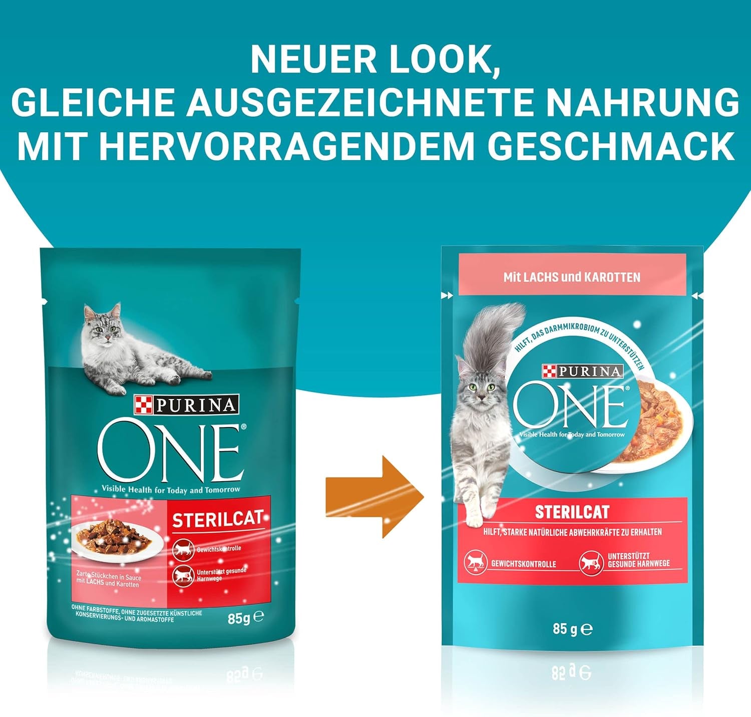 PURINA ONE STERILCAT nourriture humide pour chat, morceaux tendres en sauce pour chat stérilisé, au saumon, paquet de 26 (26 x 85g)