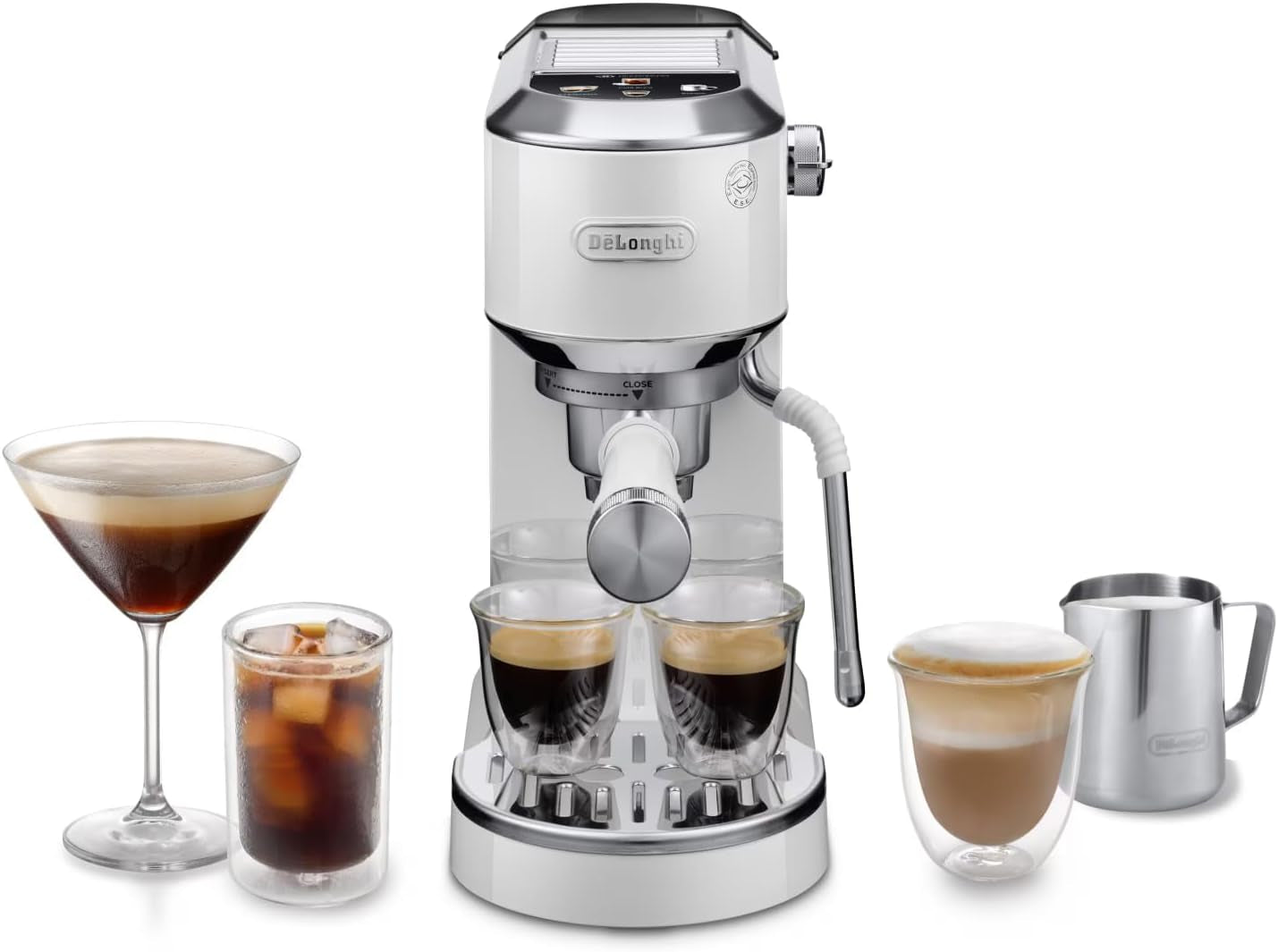 De'Longhi Dedica Style EC 685.B – Machine à expresso avec porte-filtre, machine à expresso avec mousseur à lait professionnel, seulement 15 cm de large, pour café moulu ou capsules ESE, réservoir d'eau 1 l, noir