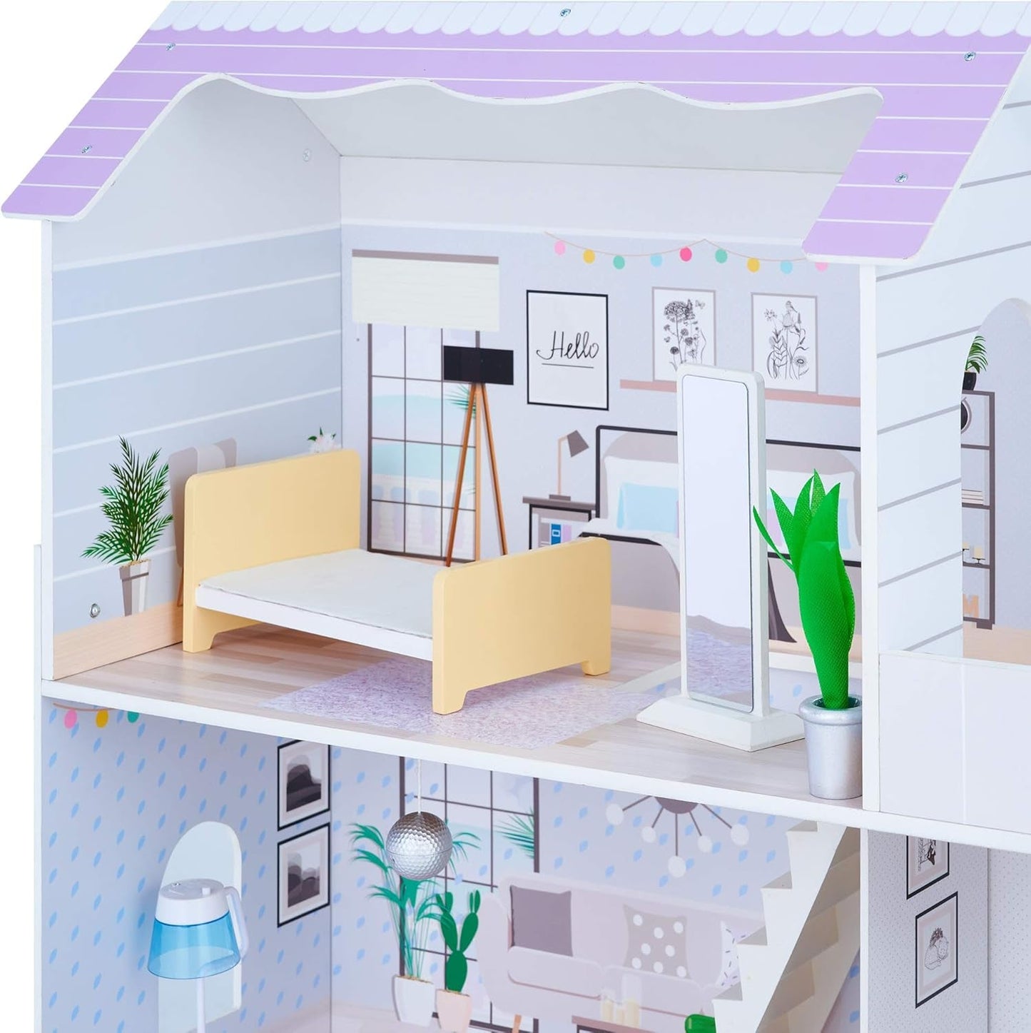 Teamson Kids Maison de poupée géante Olivia's Little World avec 16 accessoires de poupée, maison de poupée en bois avec meubles, 3 étages, maison de poupée 30 cm pour enfants, à partir de 3 ans