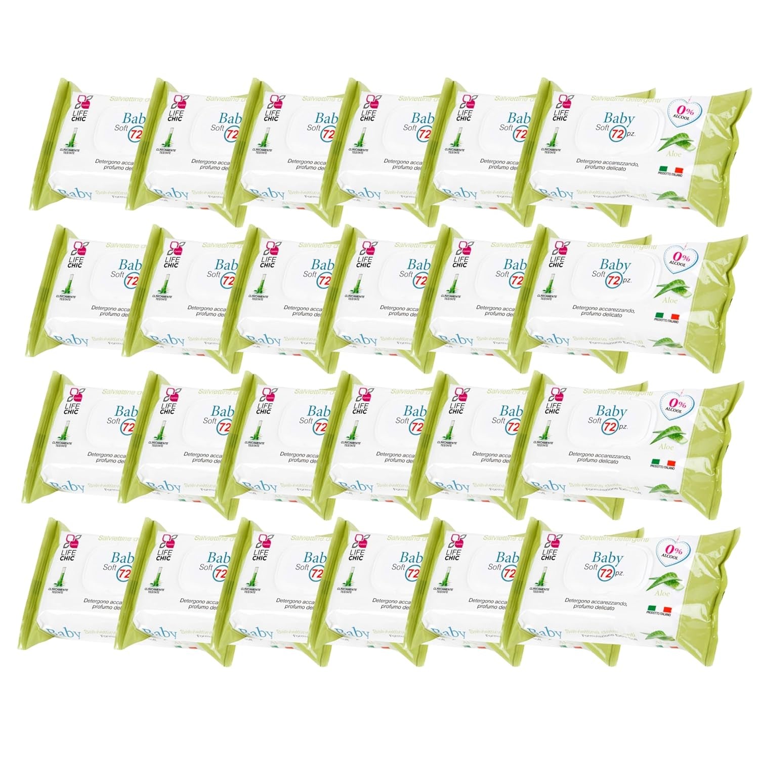 Lingettes humides Aloe Baby pour peaux sensibles, sans alcool, respectueuses de la peau, pH 5,5, légèrement parfumées, 1728 unités (24 paquets)