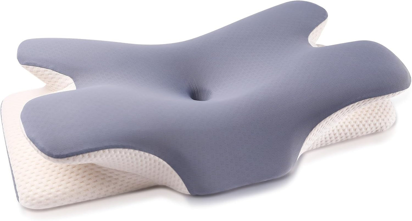 MULISOFT Oreiller en mousse à mémoire de forme, oreiller de tête confortable, oreiller de soutien du cou, oreiller ergonomique pour dormir sur le côté (gris) Oreillers orthopédiques cervicaux Naty Shop Bleu