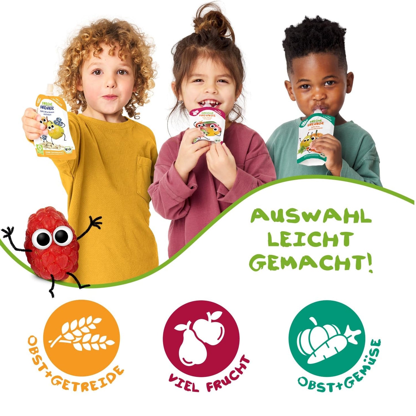 FRECHE FREUNDE Lot de 6 sachets de fruits à presser bio avec pommes, fraises, betteraves et carottes, purée de fruits et légumes dans un sachet à presser pour bébé à partir de 6 mois, végétalien, lot de 6 (6 x 100 g)