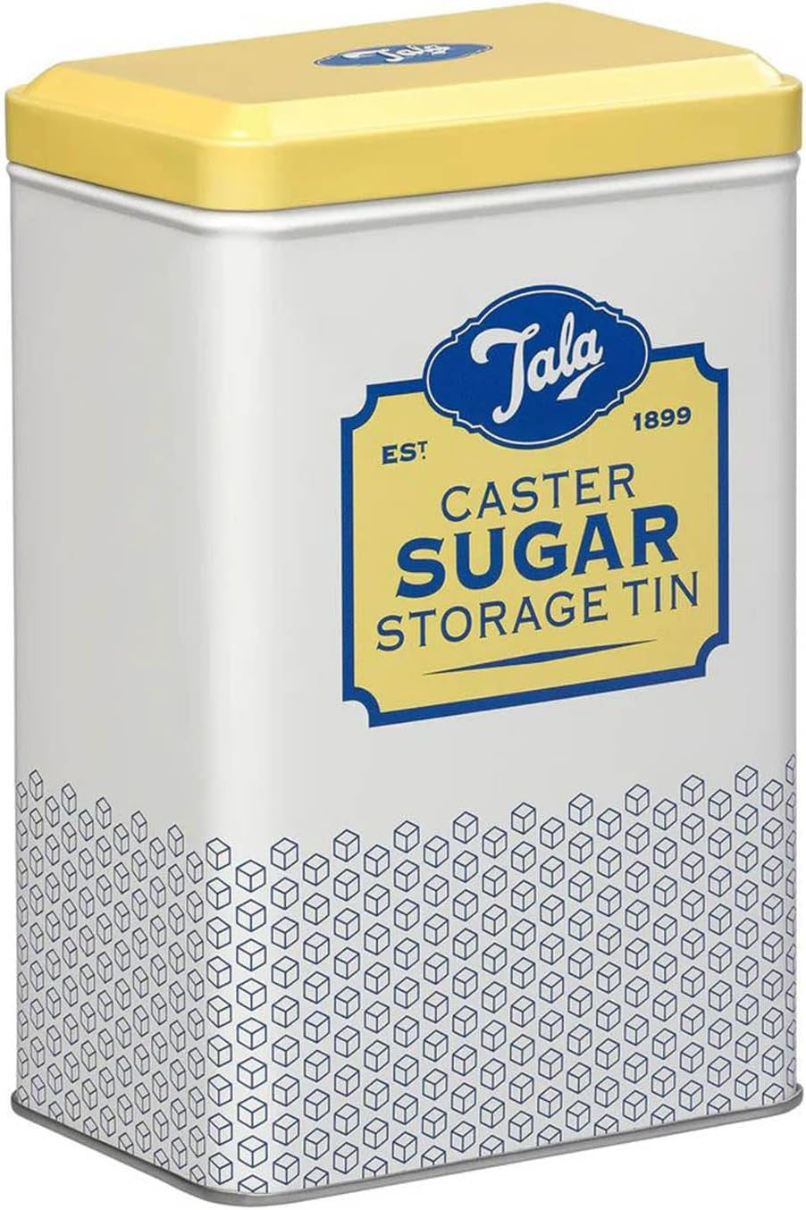 Tala Originals Boîte de rangement en métal au design rétro jaune et crème peut contenir un sac entier de sucre en poudre