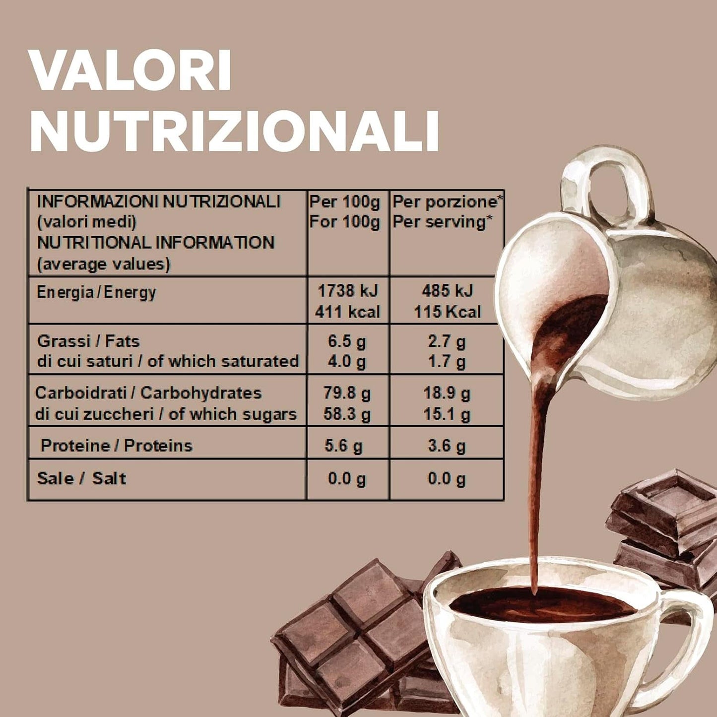 Chocolat chaud italien Cortina saveur CLASSIC - (15 X 30 g) Portion individuelle, enveloppe, 450 g Cacao et Chocolat Chaud Naty Shop