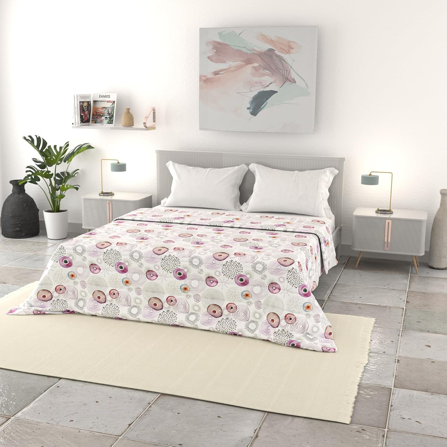 Linge de lit italien couette d'été basique, microfibre imprimée, 250X240Cm, cercle Couvre-lits et couettes Naty Shop Morfeo 250X240Cm