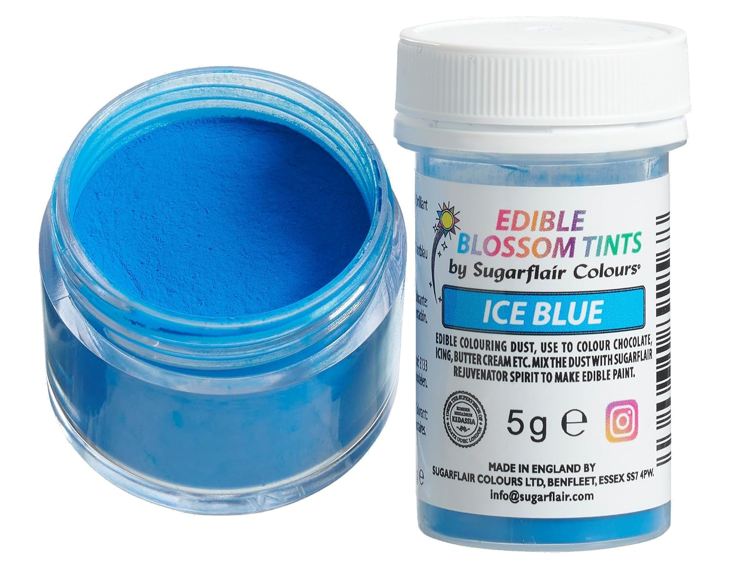 Sugarflair Blossom Tint Dust Colorant Alimentaire en Poudre Bleu Glace - Colorant Alimentaire en Poudre pour décorations de gâteaux, Fondant, glaçage, Chocolat, crème au Beurre, macarons et Plus - 5G