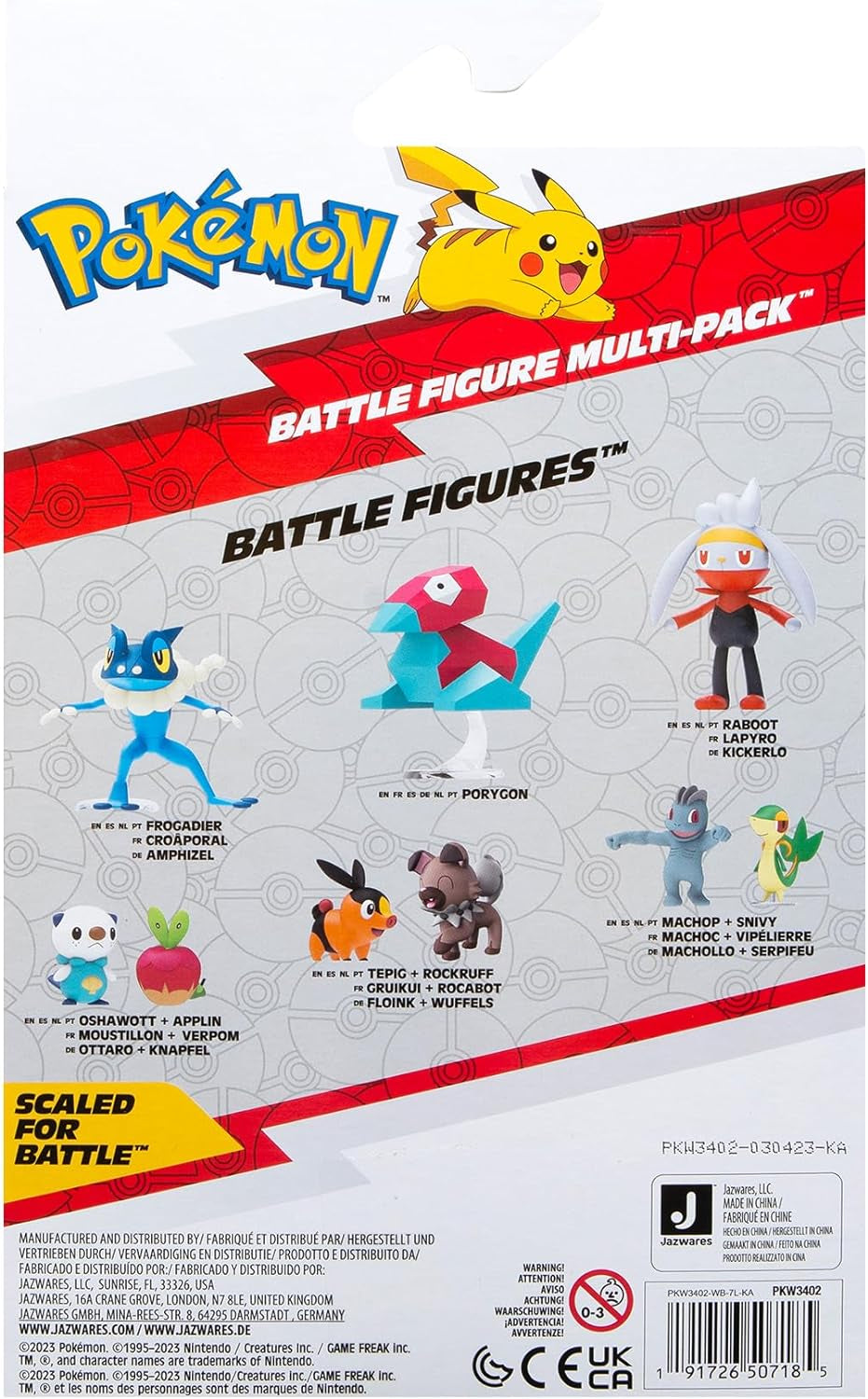 Pokémon PKW3402 - Battle Figure Multipack - pack de 4 avec Pikachu, Croc, Kwaks, Felori, figurines officielles détaillées, 5 cm chacune Figurines Naty Shop