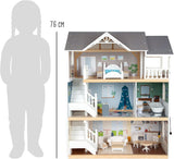 Small Foot Maison de poupée Maison de ville en bois à 3 étages avec façade ouverte et 12 meubles pour 3 ans et plus 11802 Maisons de poupée gris blanc Naty Shop