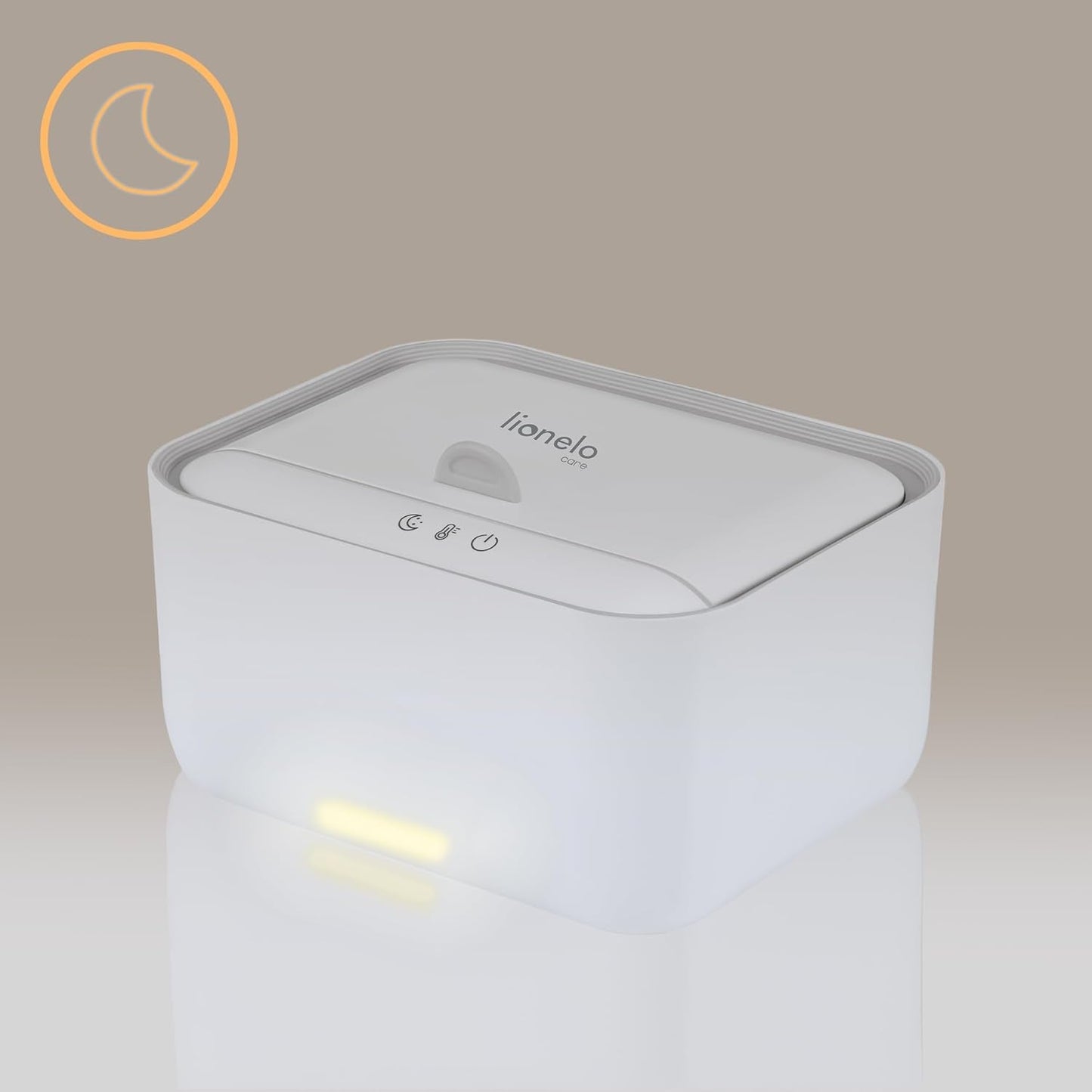 Lionelo BABYBLISS 20W Réchauffeur pour lingettes humides et petites serviettes, 20W pour bébé, veilleuse intégrée, 3 réglages de chaleur, écran tactile, maintient les lingettes humides