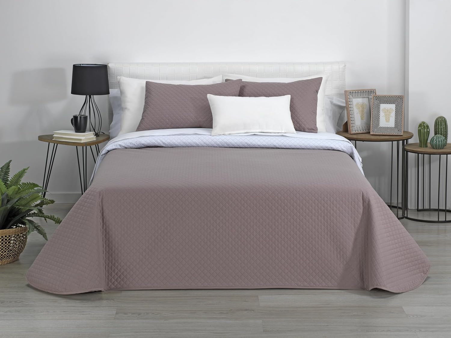 Estoralis | AVA | Courtepointe boutique réversible | Pour toutes les saisons | Couleur – Blanc/Taupe | Pour lit 140/150/160 cm. lit. (250 X 270 Cm. Ancho X Alto) | Couette matelassée Couettes et couettes Naty Shop