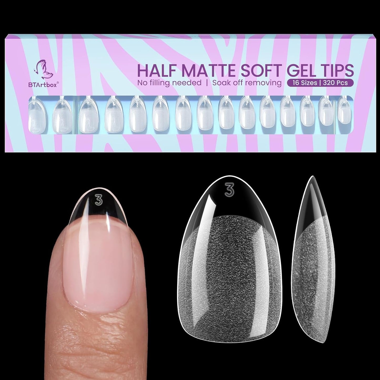 Btartbox Faux-ongles en amande extra courts - Gel à couverture complète X Soft XS - Semi-mat préformé pour salon d'ongles larges 320 pièces