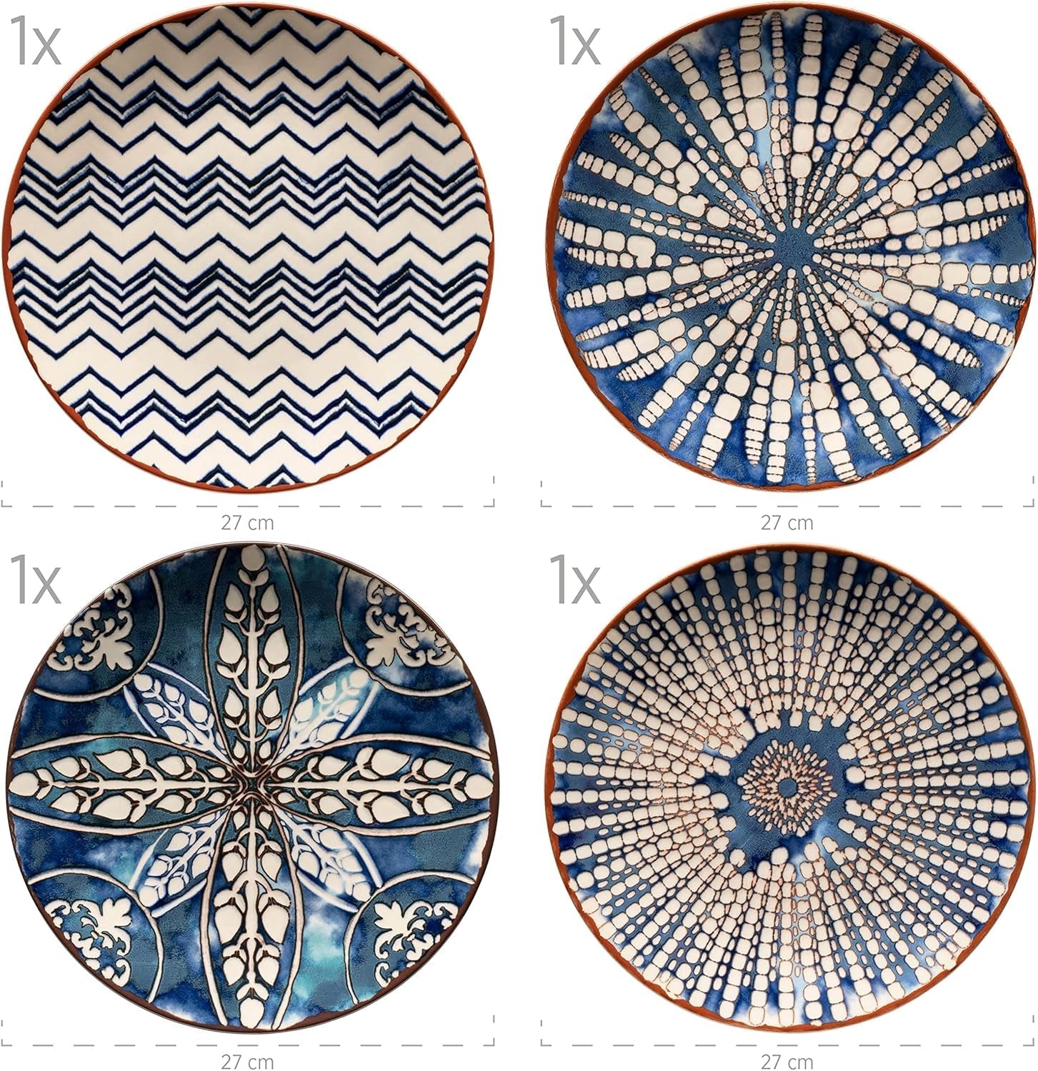 MÄSER 934017 Service de table ibérique bleu pour 4 personnes, 12 pièces, style mauresque, différents designs vintage en blanc et bleu, céramique
