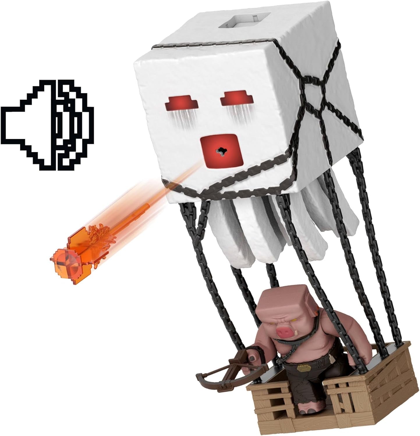 Mattel Minecraft Action Figure Set, Ghast avec attaque de feu, lumières, bruit, démarreur et projectile, Piglin Warrior, inspiré du film, JFB69 Figurines Naty Shop