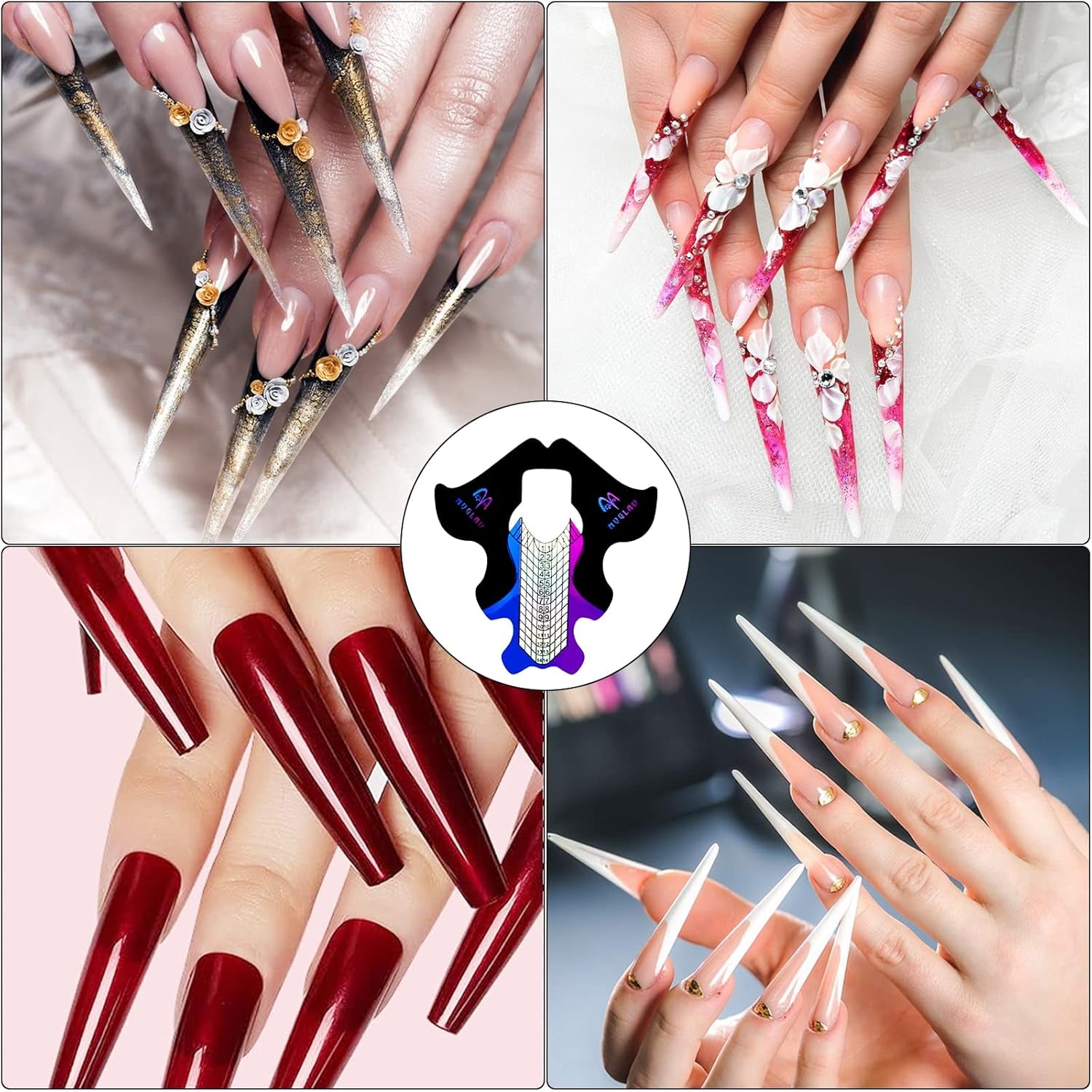 ® 100 modèles d'ongles et 1 feuille de 24 disques adhésifs transparents pour ongles, modèles d'extension d'ongles, modèles d'extension d'ongles en gel auto-adhésifs, accessoires pour ongles artificiels