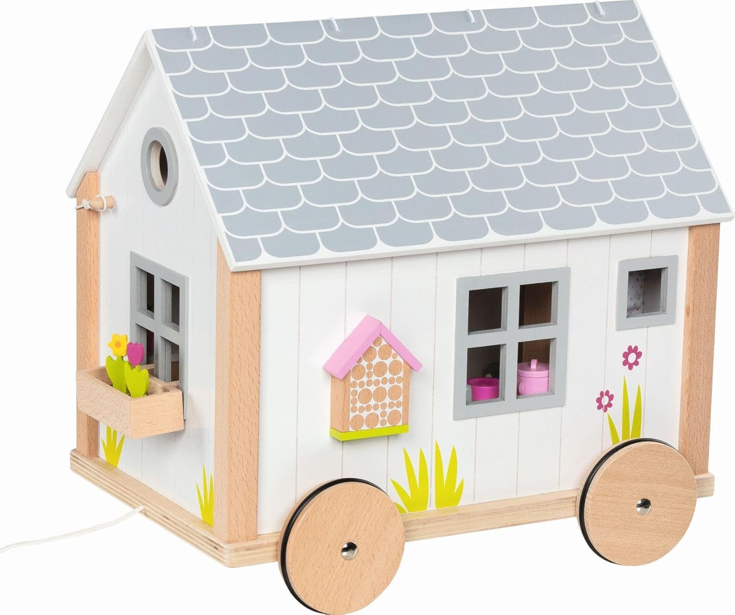 Goki 51477 - Petite maison Hygge en bois et textile pour mini poupées, maison de poupée mobile de style scandinave, 38 cm x 27 cm x 33 cm, lot de 40, à partir de 3 ans Maisons de poupées Naty Shop