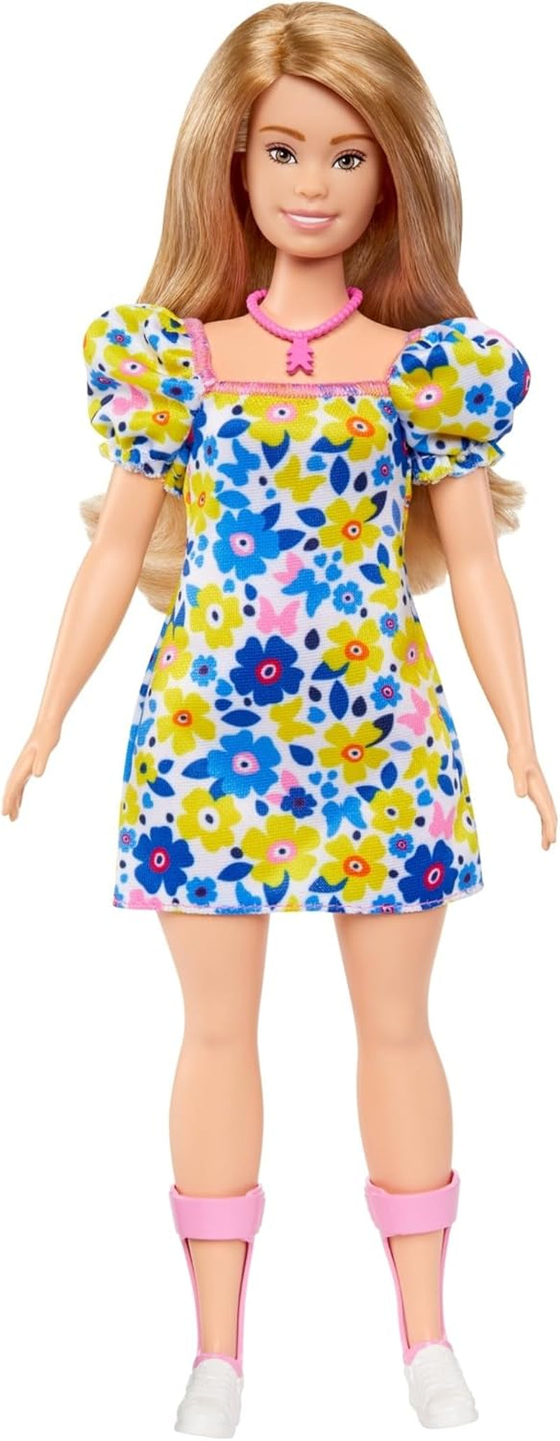 Barbie Fashionistas - développée avec la National Down Syndrome Society, cheveux blonds et tenue tendance avec une robe à fleurs et des baskets blanches, pour les enfants de 3 ans et plus, HJT05 Naty Shop Dolls