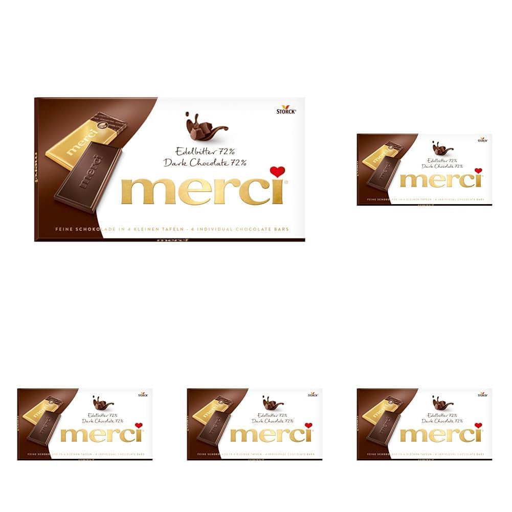 Tablettes de chocolat noir 72% – 5 x 100 g – Les plus fins carrés de chocolat noir – Chocolat enveloppé dans une feuille d'or