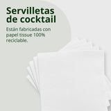 Paquet de 300 serviettes en papier cocktail blanches + porte-serviettes en acier inoxydable Texture micro-points absorbant épais 10 x 10 cm pliés ensemble