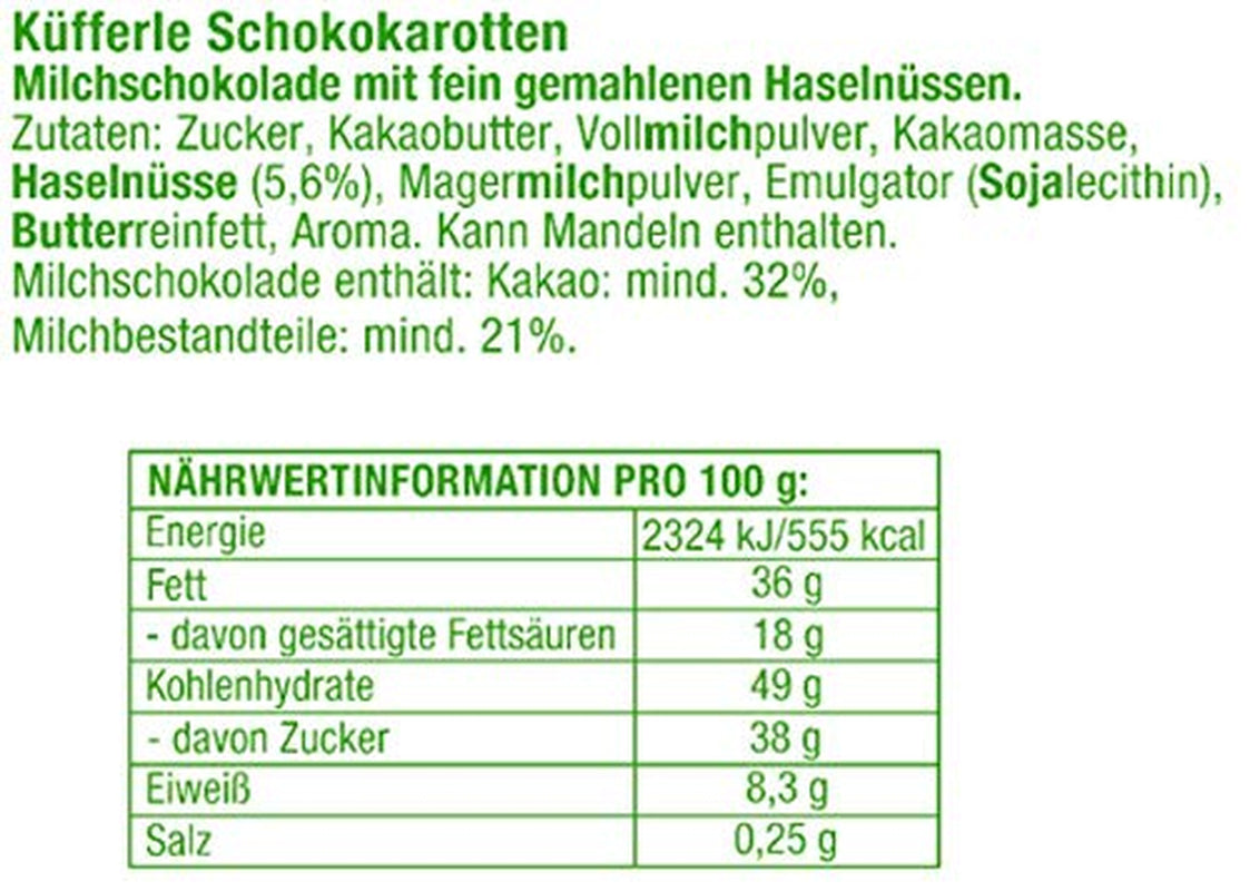 Küfferle, Carottes au chocolat original 810 g 60 pcs., Chocolat au lait, 1 pièce