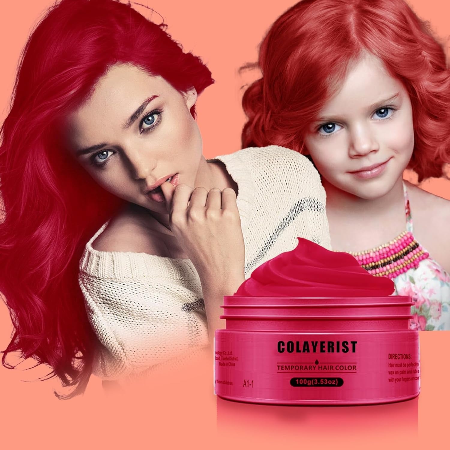 COLAYERIST Cire colorante temporaire lavable noire pour hommes et femmes Mascara capillaire pour fête ou cosplay Produits de coloration capillaire sans dégâts Teinture capillaire Naty Shop Rouge
