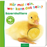 Écoute, qui cela pourrait-il être ? - Animaux de la ferme : caresser et écouter | Livre d'images en carton de haute qualité avec 5 sons et éléments tactiles pour les enfants de plus de 18 mois Baby Toys Naty Shop Book
