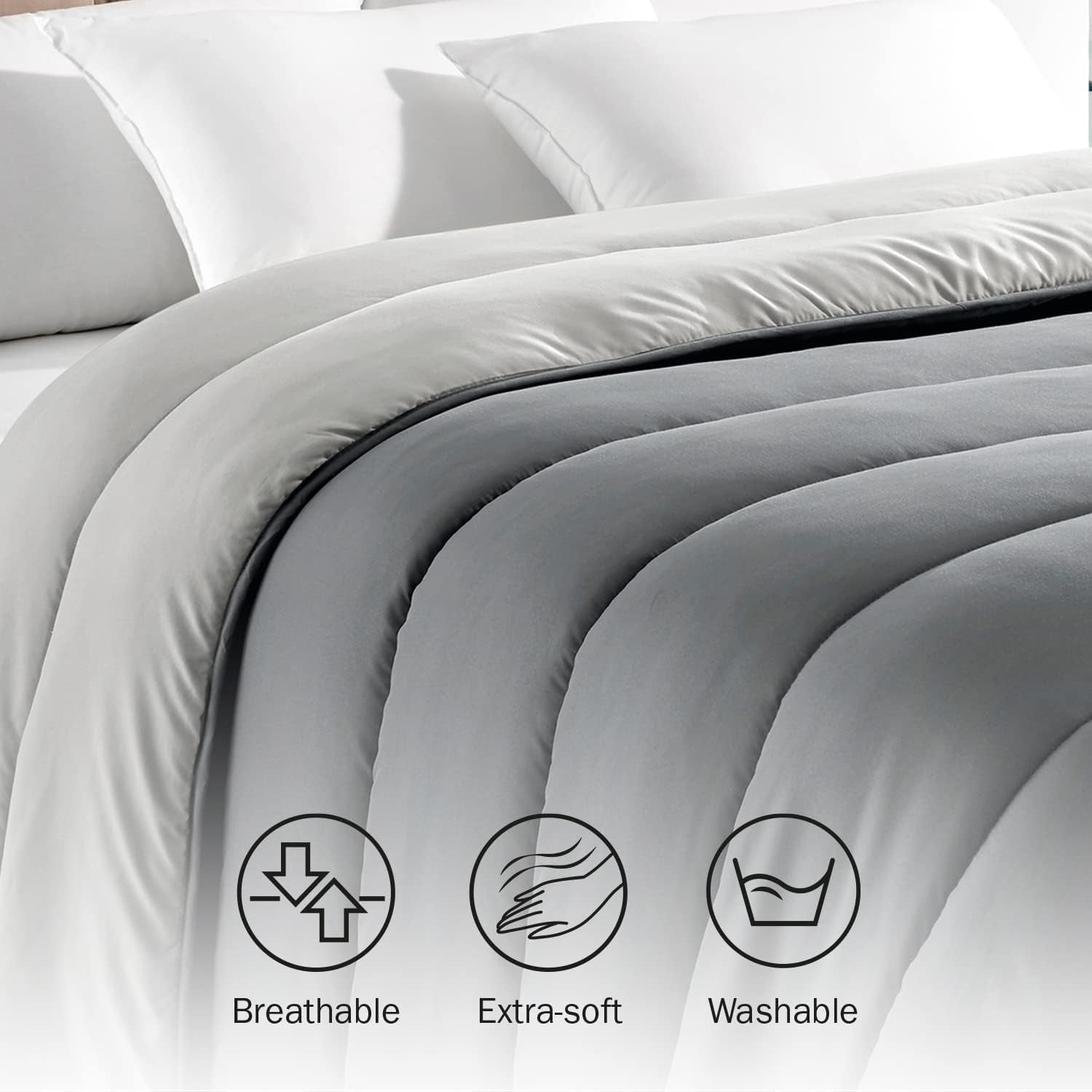 Pikolin Home - Couette réversible 300 G - Garnissage nordique bicolore - Pour lit 90 - confortable, chaude, respirante, bleu marine, 135 X 200 cm Couettes et couettes Naty Shop