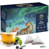 Sachets de thé vert Blooms & Leopard Premium – Mélange de baies boréales avec hibiscus, myrtille, fraise et menthe verte – 20 sachets de thé pyramidaux pour thé chaud ou froid