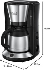 Cafetière Russell Hobbs [Pomme de douche pour une extraction et un arôme optimaux] Adventure (1 à 8 tasses, carafe thermique 1,0 L, arrêt automatique, système anti-goutte, 1100 W) Cafetière à filtre 24020-56