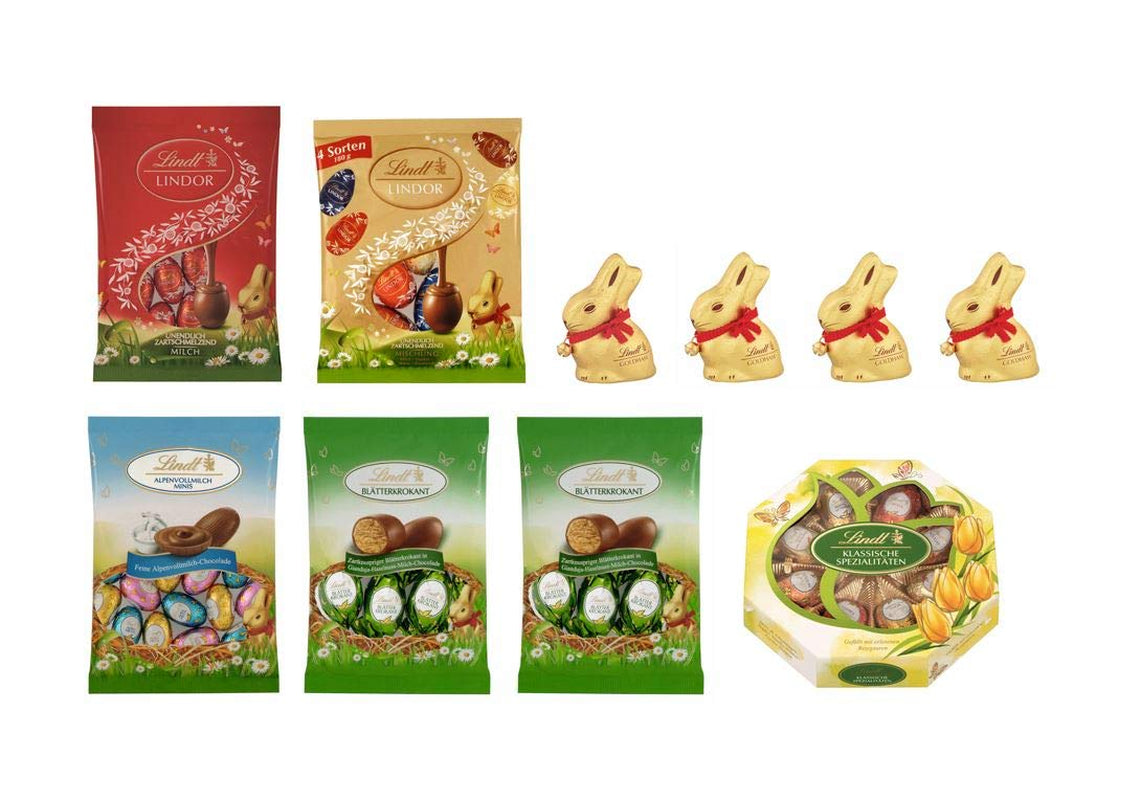 Ensemble de Pâques au chocolat | 894g | Contenu : Lapins dorés et Lapins dorés au chocolat | 100g de lapins dorés | Chocolat blanc premium avec morceaux de fraises en forme de lapin pour Pâques