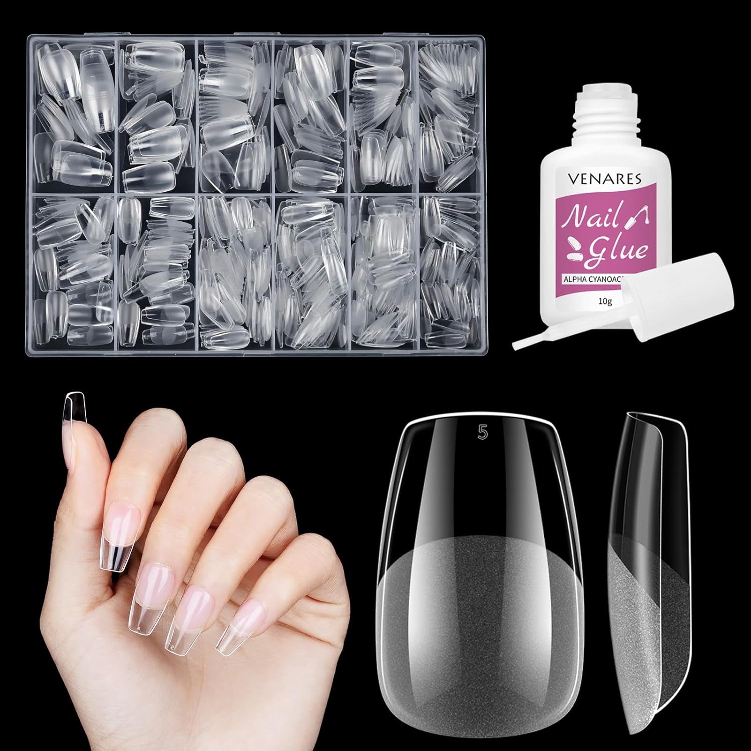 Faux ongles courts ballerine, 500 pièces, colle sur 12 tailles, ongles artificiels, Gel doux et court, couverture complète, pointes pour ongles en Gel courts S