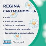 Regina Cartacamomilla - 8 rouleaux de papier toilette, 300 feuilles moelleuses, 3 épaisseurs, doux et ferme, emballage en papier recyclable