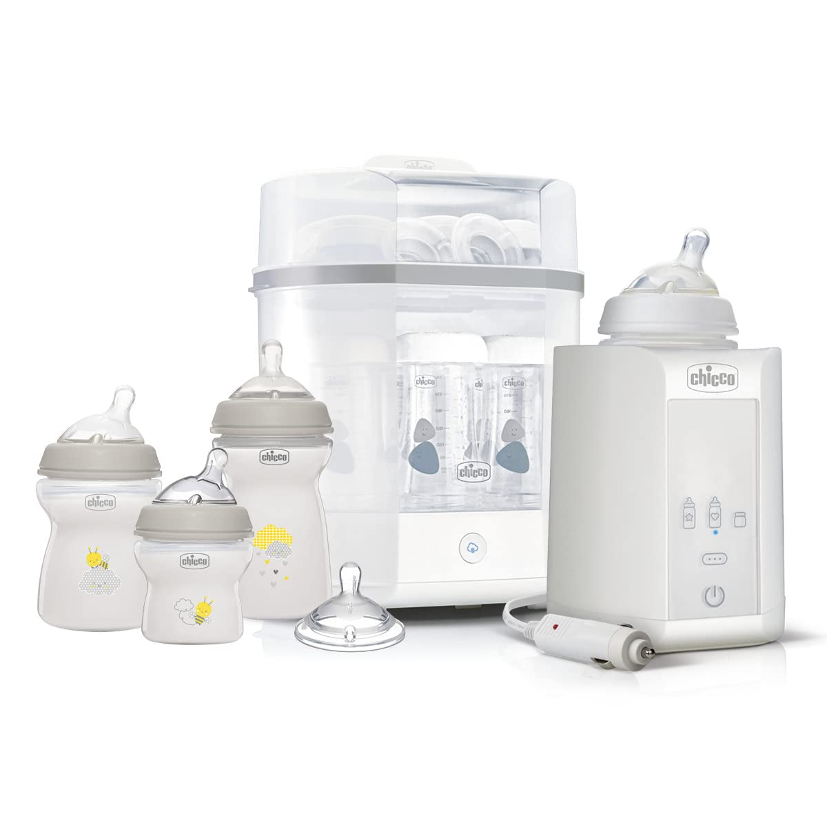 Chicco Stérilisateur modulaire avec fonction de séchage, stérilisateur pour biberons, anneau de dentition et tétine avec arrêt automatique, passe au micro-ondes, convient pour stériliser jusqu'à 6 biberons de 330 ml