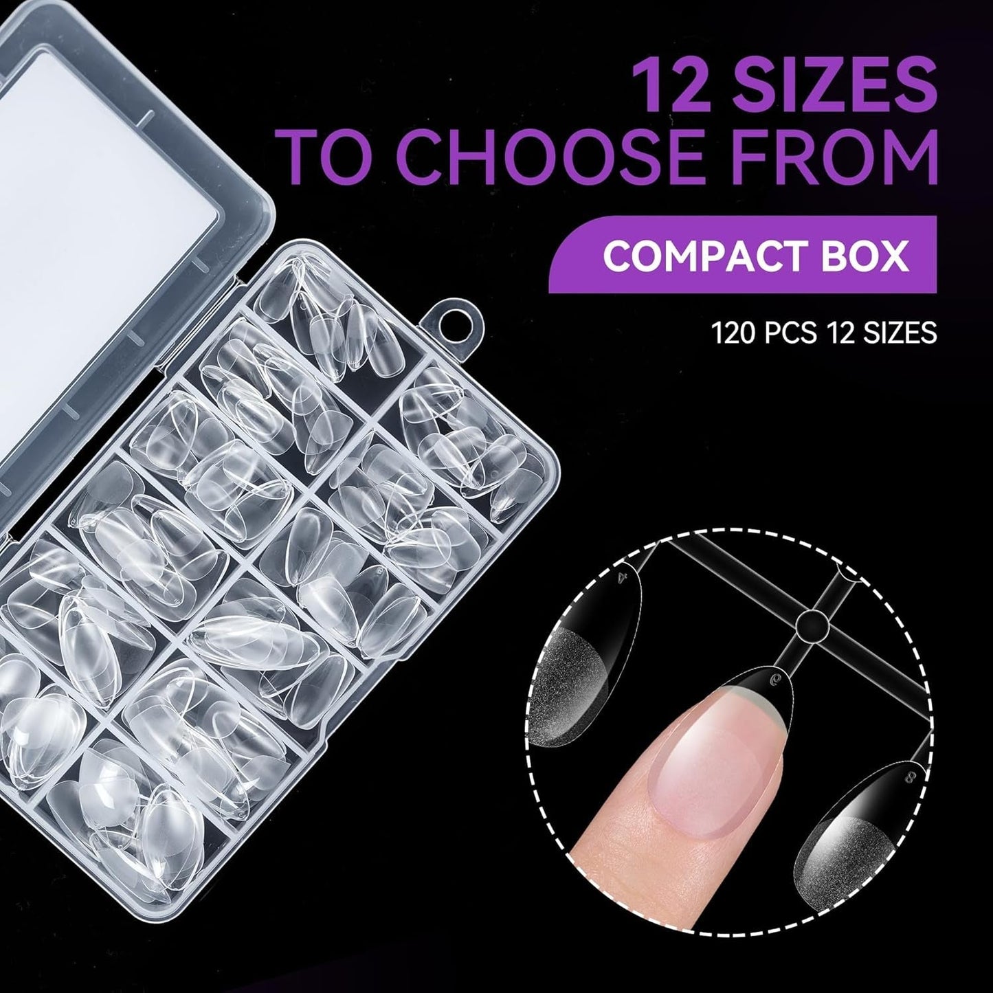 Gelike Ec Ongles courts en amande – Ongles souples à couverture complète, ongles artificiels pré-polis pour extensions d'ongles, studio de manucure à domicile, salon de bricolage, 120 pièces, 12 tailles