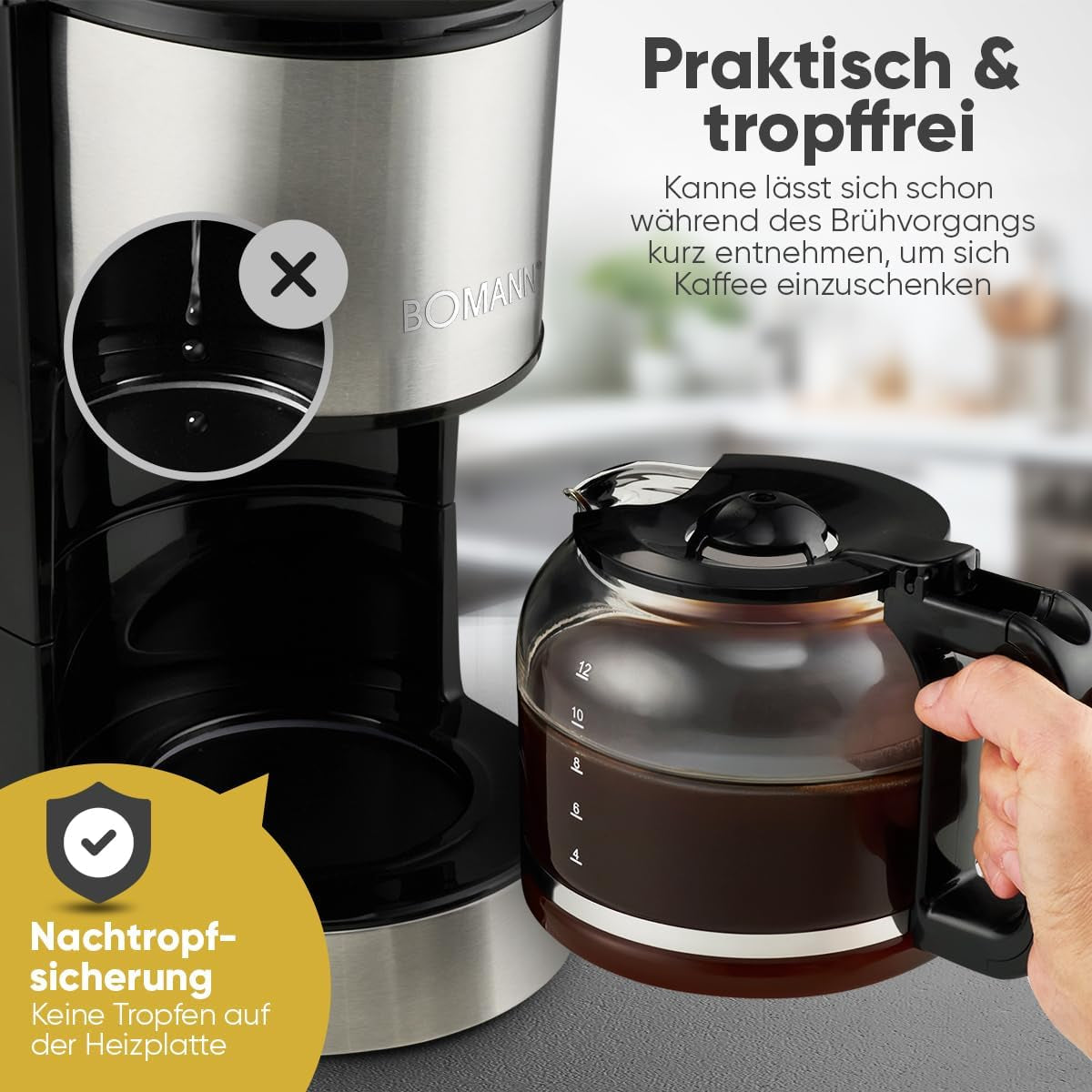 Machine à café expresso avec filtre Bomann® | pour 12-14 tasses | Machine à café expresso avec filtre | Boîtier en acier inoxydable | Anti-goutte | Expresso | Machine à café expresso avec filtre | 800W | KA6071CB