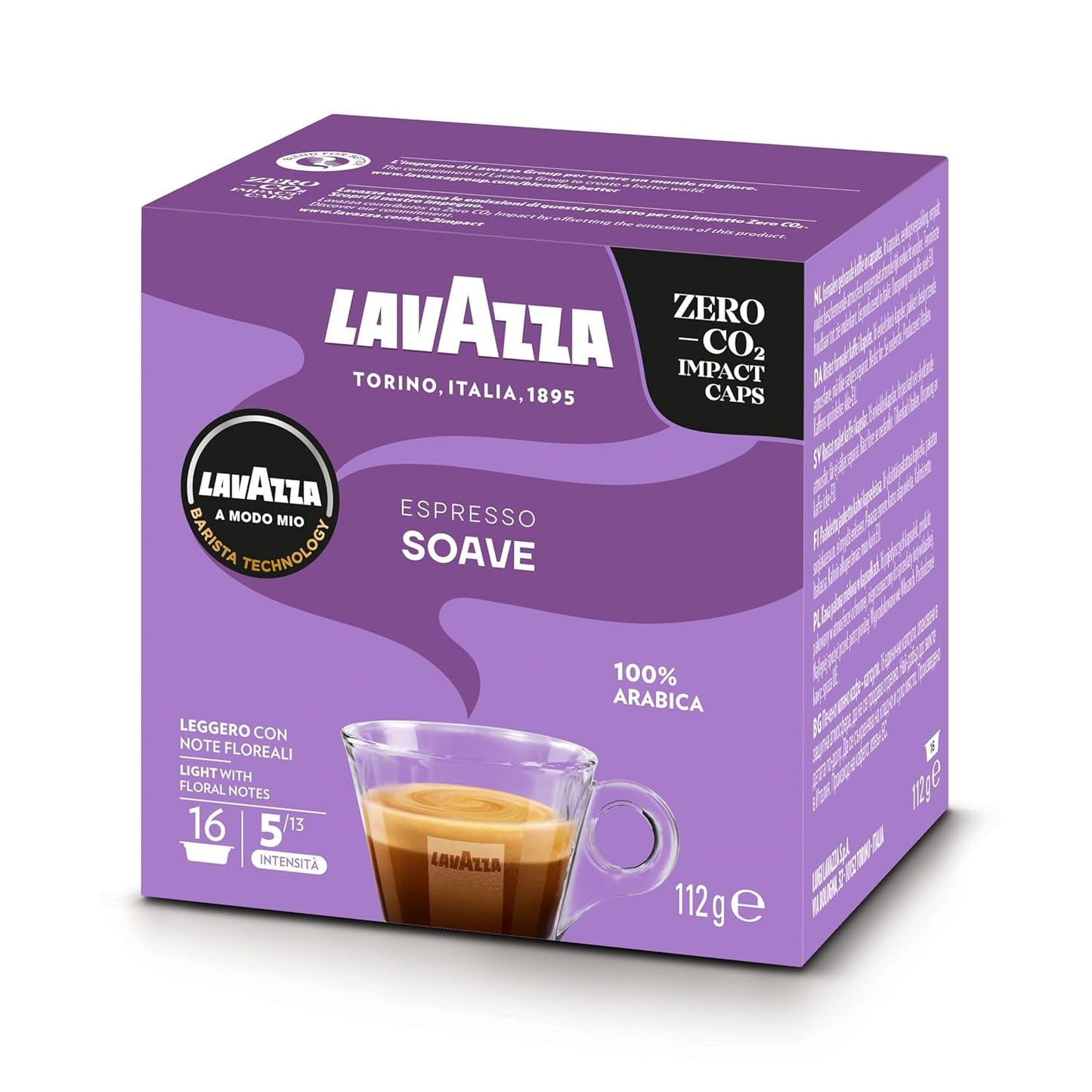 Lavazza, A Modo Mio Soave 256 Capsules de café, pour un espresso léger et élégant avec des notes aromatiques de fleurs, 100% Arabica, Intensité 5/13, Röstung moyen, 16 Packungen mit je 16