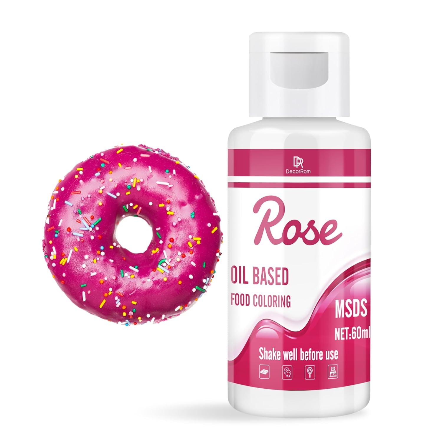 Farines à mélanger pour chocolat - 60 ml de couleurs à base d'huile pour fondant, décoration de gâteaux, dos - Colorant alimentaire fluide pour beurre de cacao, crème au beurre, cuisine (noir) Naty Shop Rose