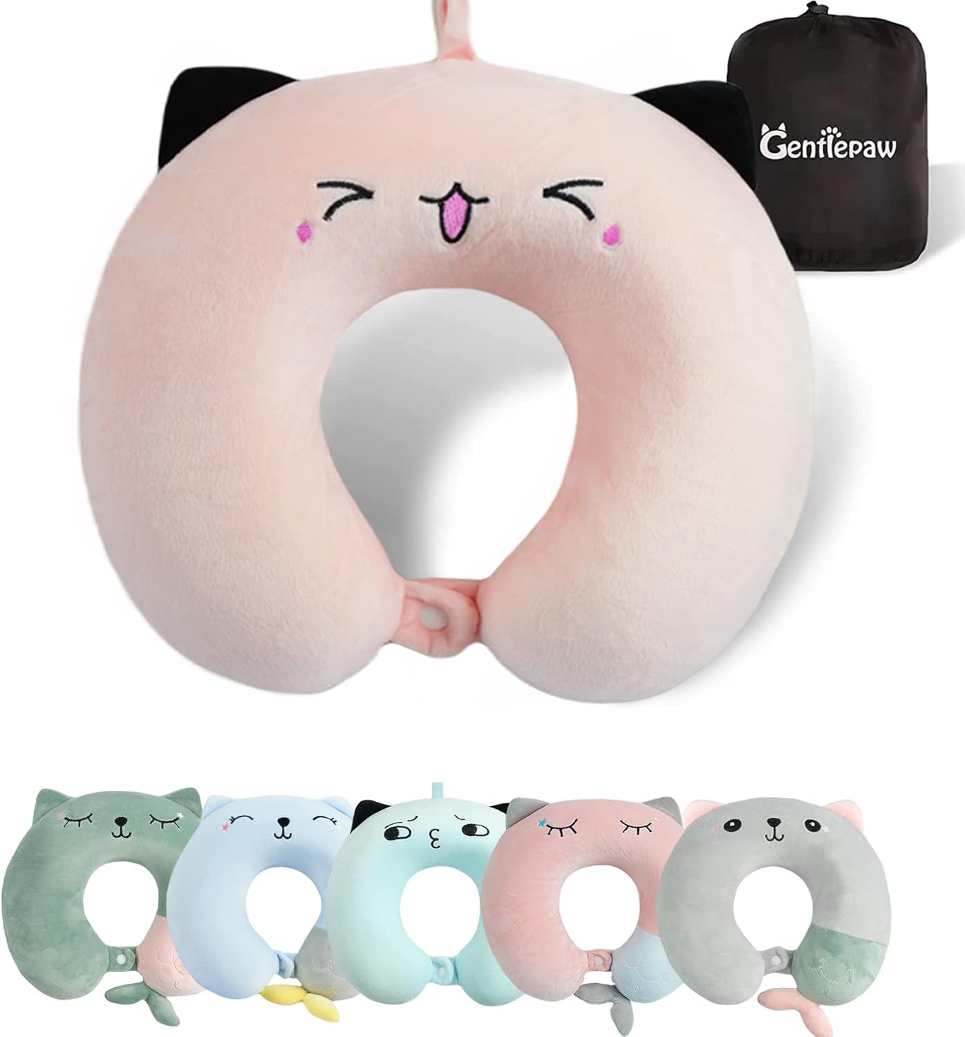 Oreiller cervical, oreiller cervical pour enfants pour avion, voiture, voyage en train, oreiller de voyage en mousse à mémoire de forme pour adulte, oreiller en forme de U à motif animal mignon, housse amovible (rose 2) Naty Shop Oreillers orthopédiques cervicaux rose 2