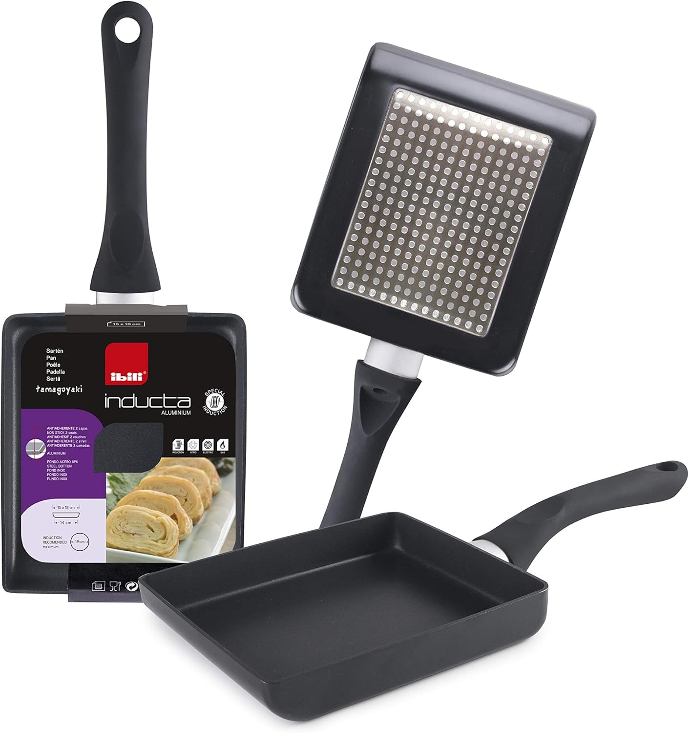 Poêle Tamagoyaki Inducta, aluminium, noir, 15X18 Cm Casseroles et poêles Naty Shop