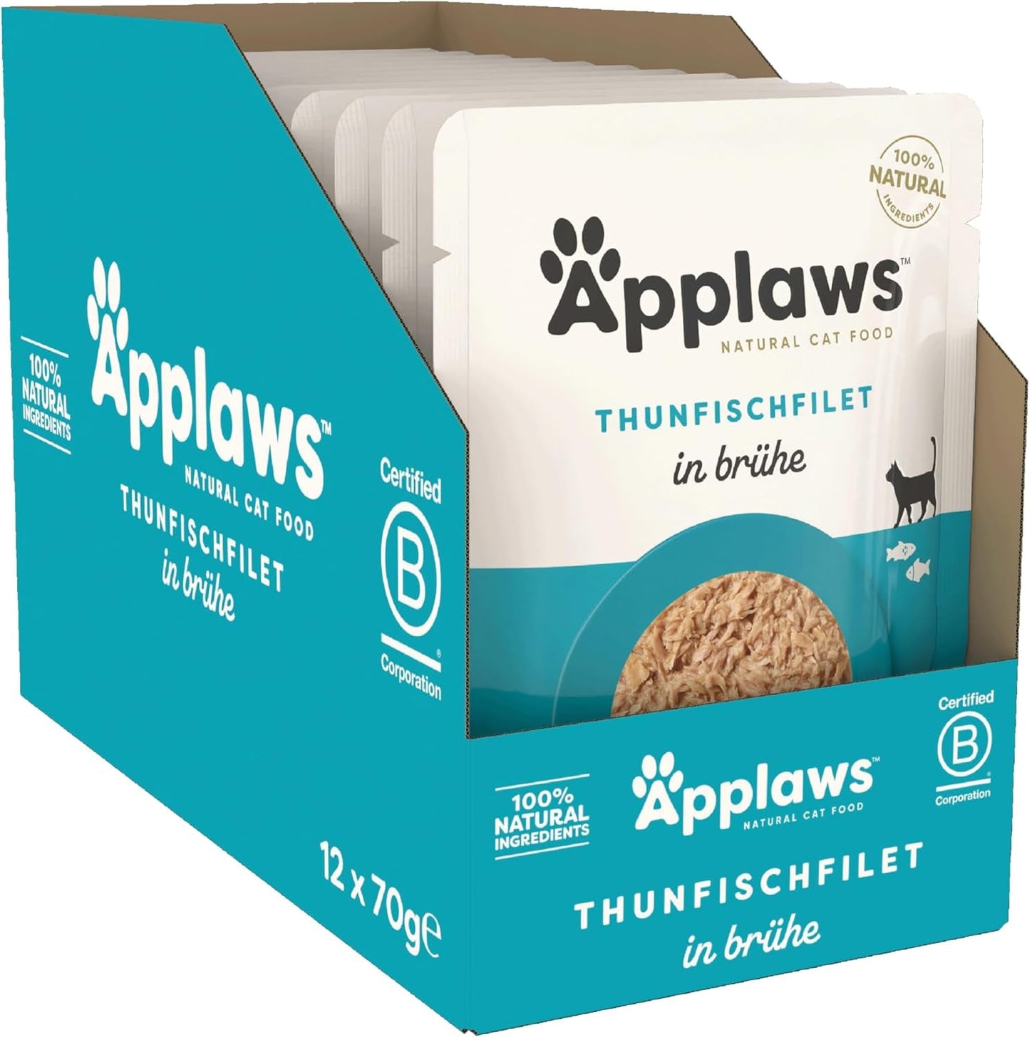 Applaws Nourriture humide pour chats 100 % naturelle Filets de thon en bouillon - Paquet de 12 sachets de 70 g