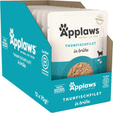 Applaws Nourriture humide pour chats 100 % naturelle Filets de thon en bouillon - Paquet de 12 sachets de 70 g