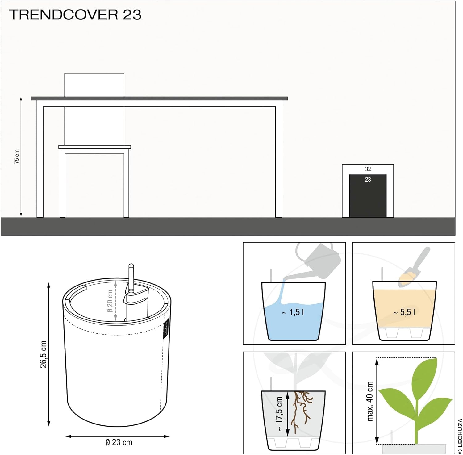 LECHUZA TRENDCOVER 23 Liège foncé naturel 14181