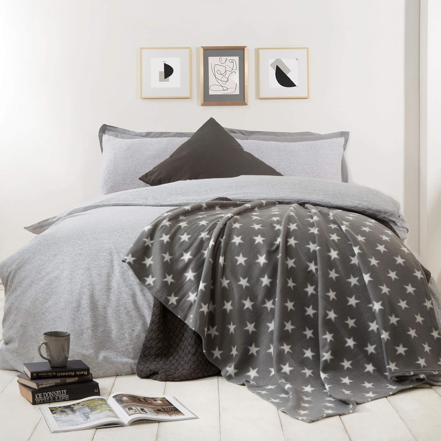 DREAMSCENE couverture confortable couverture moelleuse couverture polaire - couverture de salon chaude hiver douce, couverture de canapé, couverture de canapé, couverture câline enfants, salon et couvertures câlines 120X150Cm, couverture de canapé étoiles grises Lits et couvertures Besuche den DREAMSCENE-Store