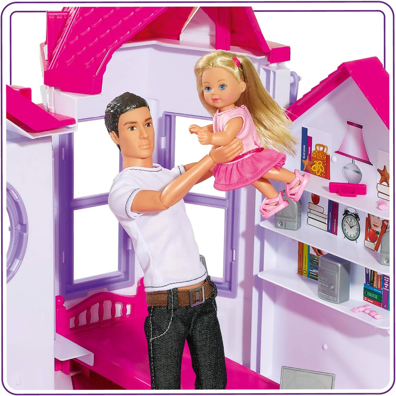 Simba 104661996 - Steffi Love Dreamhouse, grande maison de jeu, 4 pièces, sans marionnettes, 84 cm de haut, deux étages, cloche fonctionnelle, maisons de poupées pliables Naty Shop