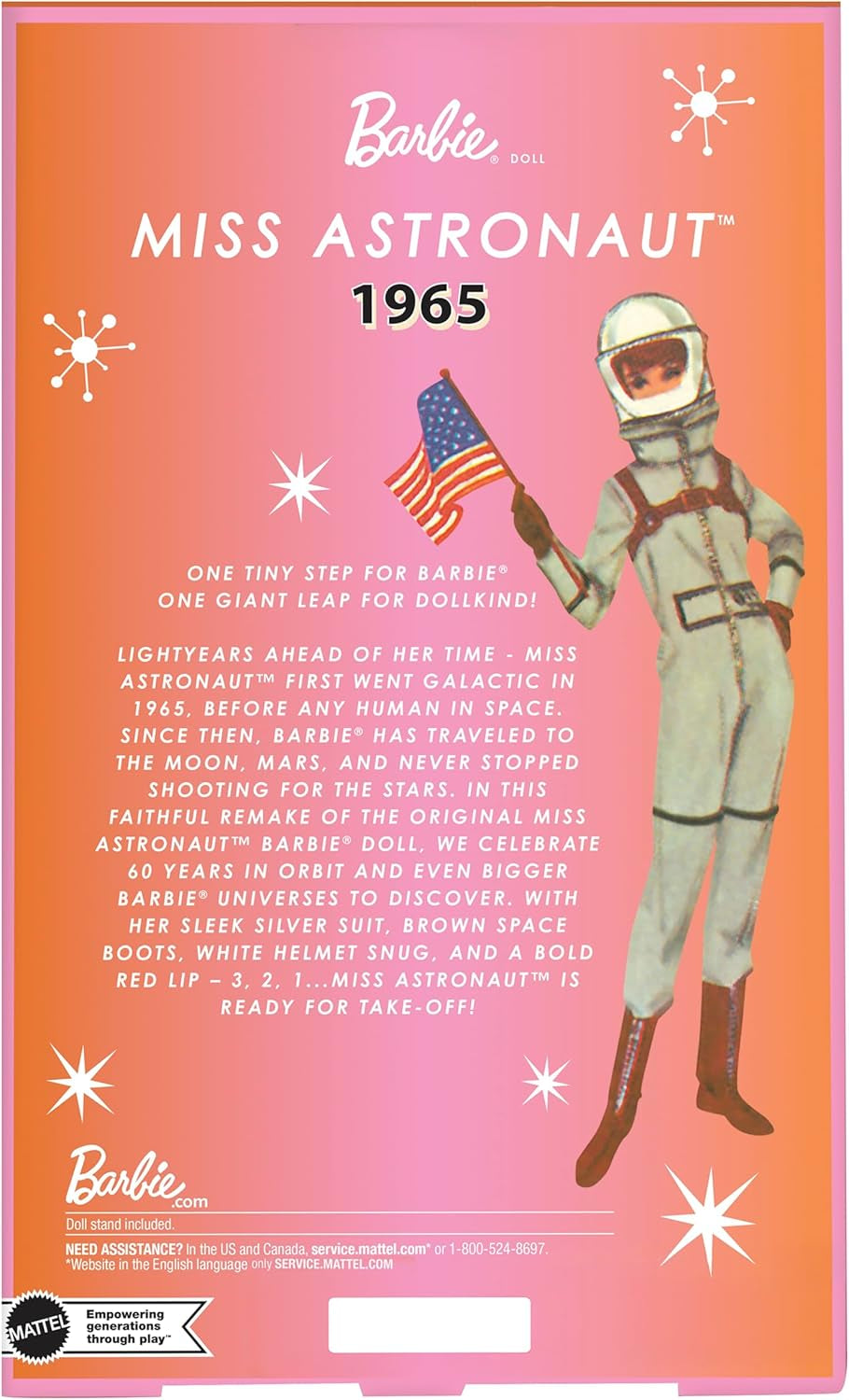Mattel Barbie Miss Astronaut Poupée de collection avec costume argenté, bottes spatiales et accessoire de casque, reproduction vintage de l'original de 1965, JBJ48 Naty Shop Dolls