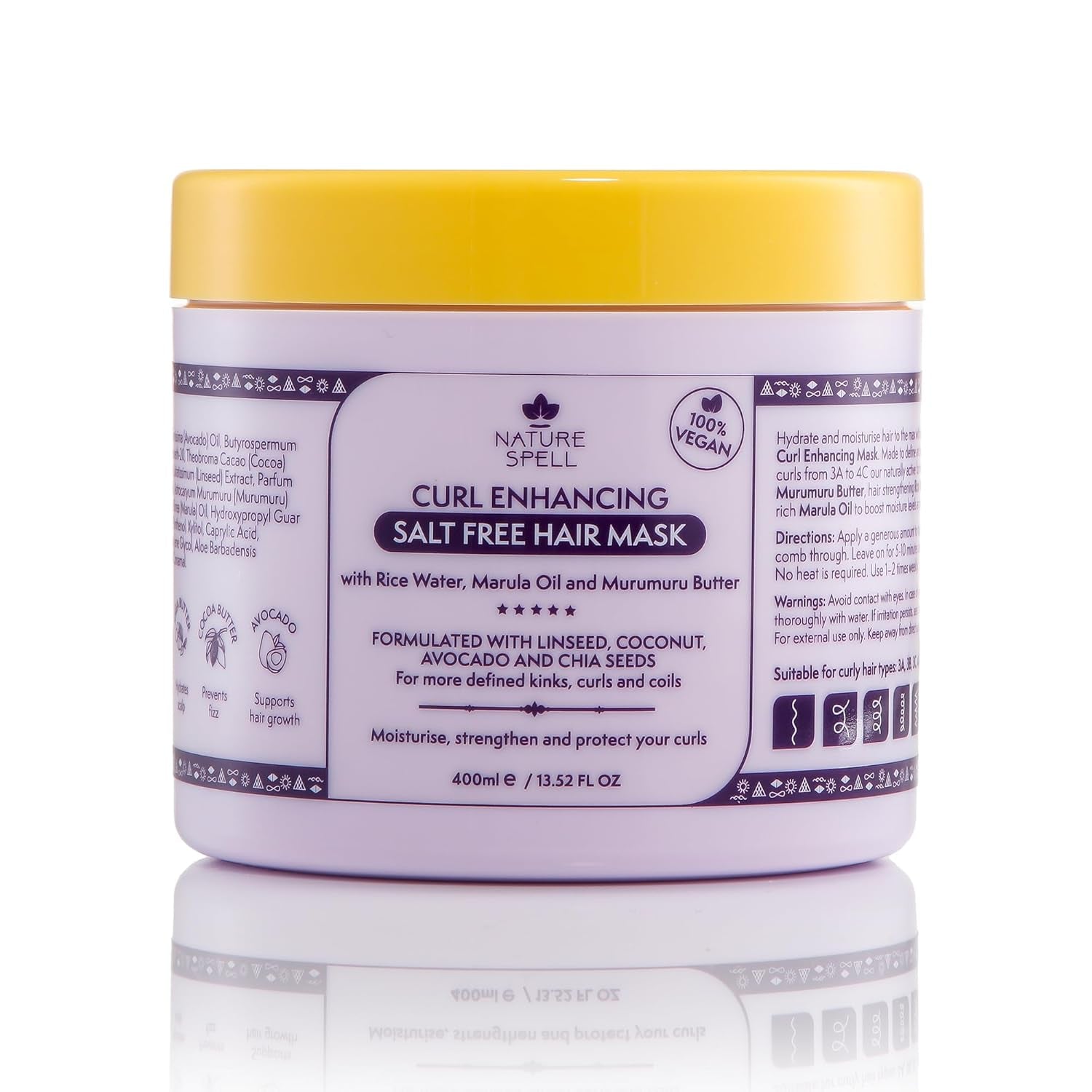 Masque pour cheveux bouclés Nature Spell 400 ml - Enrichi en eau de riz et graines de lin pour tous les types de boucles Sans sulfate Naty Shop Hair Mask Default Title