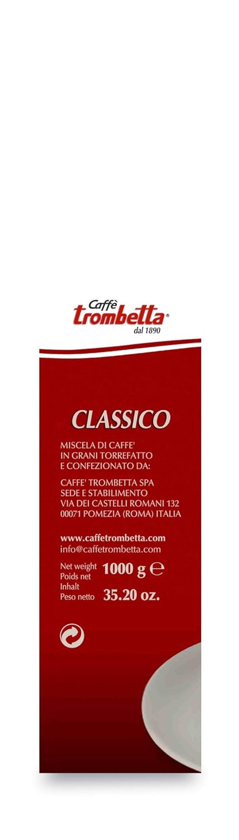 Caffè Trombetta Italien Kaffee Geröstete Kaffeebohnen, classique. Une harmonie parfaite entre deux arômes et saveurs - 1 kg