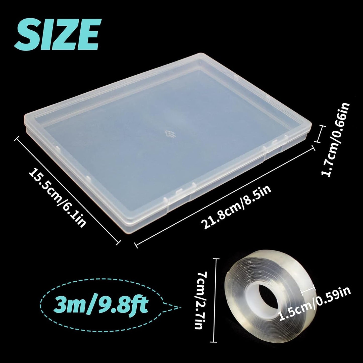 2 pièces 30 cm ruban adhésif double face boîte de rangement pour ongles artificiels boîte rectangulaire transparente boîtes d'emballage en plastique conteneur de pointes d'ongles ongles artificiels 21.8x15.5 cm