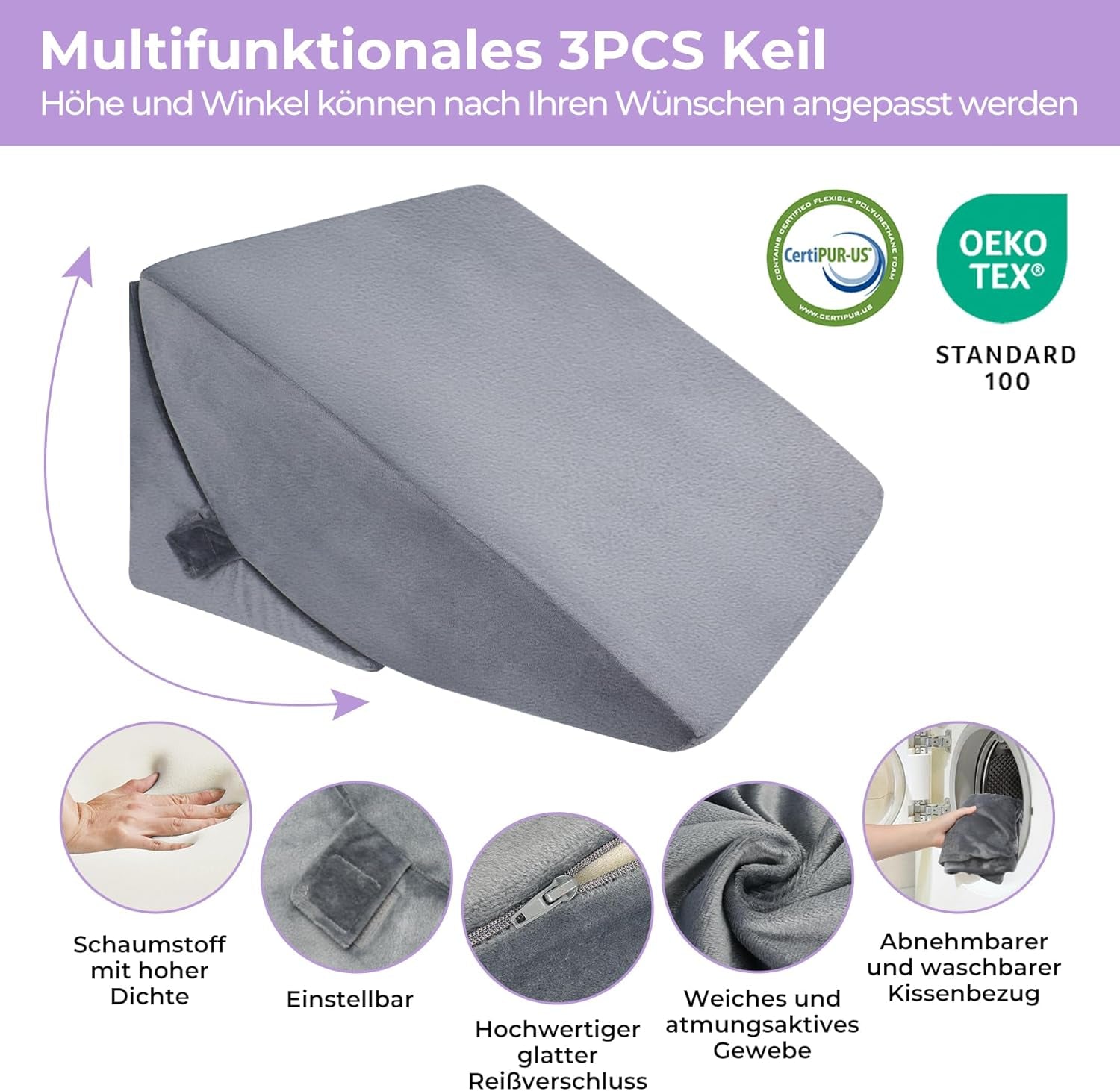 Oreiller en plumes réglable en mousse haute densité, oreiller de dos ergonomique pour lit et canapé, oreiller de lecture anti-reflux pour dormir, jouer, regarder la télévision (lourd)
